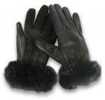 Women's Thermal Insulated Leather Gloves with Faux Fur Wrist
