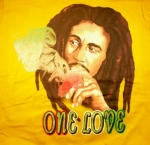 Bob Marley T-Shirt - Puffing a Big Ganja Spliff - One Love
