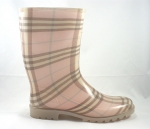 Burberry Women's Pink/Beige Checker Rubber Rain Boots